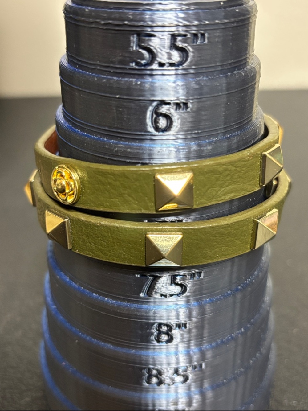 Stella & Dot Olive Green Gold Studs Leather Wrap Bracelet Rocker - Picture 6 of 6